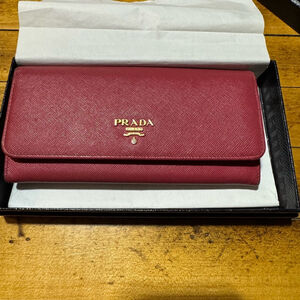 Prada Crimson Wallet with Gold Logo